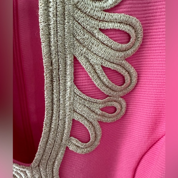 Lily Pultizer Janice Knit Shift Dress - Pink with Gold trim- size M - Picture 6 of 7